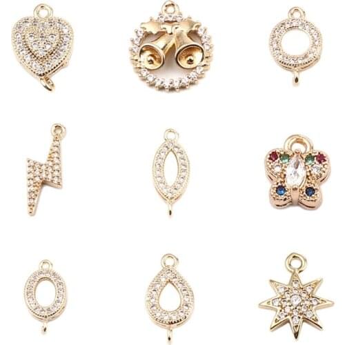 DoreenBeads Copper Charms Gold Color Heart/Butterfly Micro Pave Rhinestone Pendants DIY Making Earrings Necklace Jewelry,5PCs