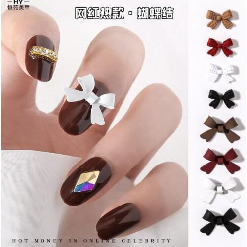Fairy flower LingDai nail diablo contracted wind frosted bowknot is the new black and white bow nail decoration