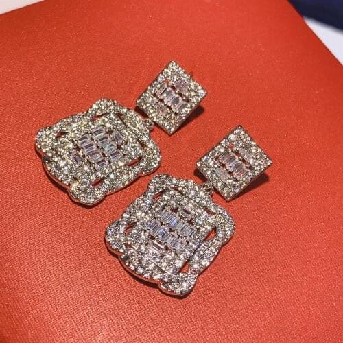 HIBRIDE New Hot Fashion Geometric Design Square Drop Earrings Bridal Crystal Wedding Earrings for Women Brides Bijoux Femme E-61