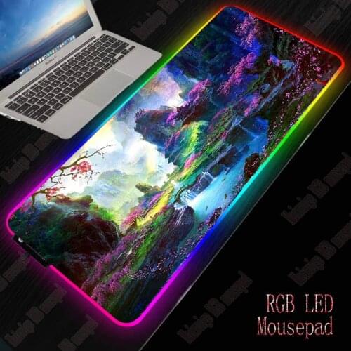 XGZ Flower Forest Landscape RGB Gaming Mouse Pad Player-led Laptop Office Mousepad XXL with USB Backlit Keyboard Gaming Desk Mat