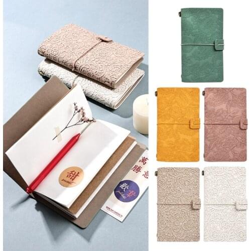Exquisite A6 Travel Handbook PU Leather Notebook Embossed Craft Stationery Notepad Multi-purpose Journal Flexible Spring