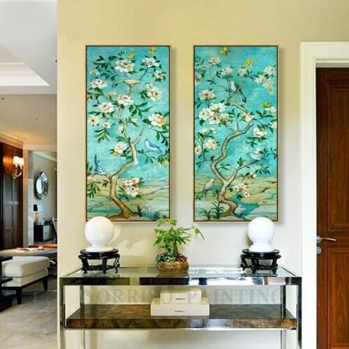 Birds On Twigs Hallway Canvas Painting Corridor Wall Art Home Porch Decor Posters And Prints Dining Pictures For Living Room