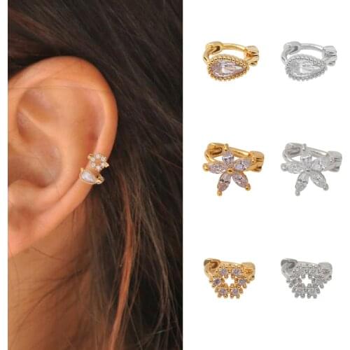 1Pc Stainless Steel Small Hoop Cz Cartilage Earring Flower Cross Cubic Zirconia Tiny Tragus Helix Rook Ear Piercing Jewelry Gift