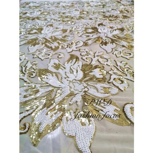 Good looking sequins embroidery tulle fabric 5 yards Nigerian net lace fabric for party dress
