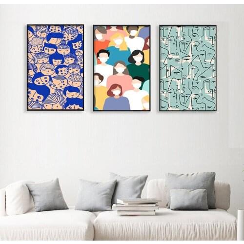 Colorful Head Poster Abstract Line Face Drawing Face Mask Canvas Painting Print Nordic Wall Art Pictures Living Room Home Decor