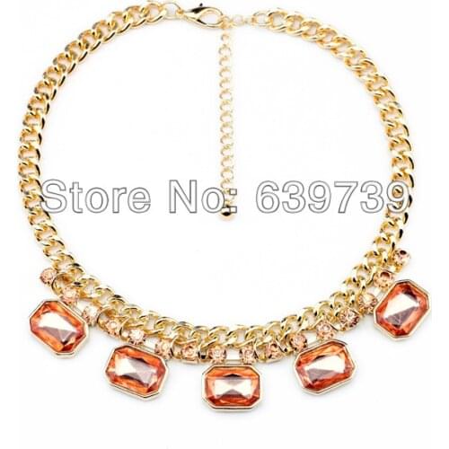 Bulk Price Hawaii Shiny Gold Color Orange Yellow Statement Choker Chunky Necklace