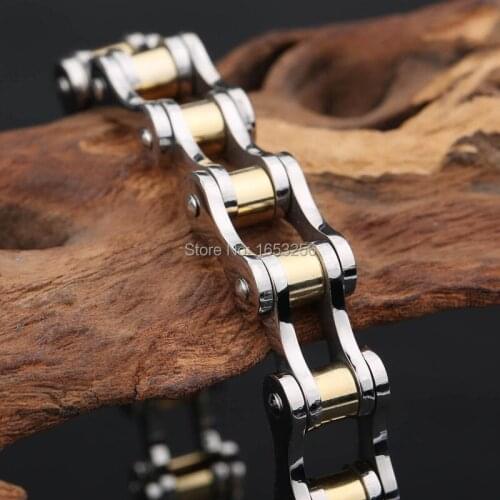 Hot Sale Gold 2 - tone 316L Stainless steel motorcycle Chain Bracelet Fashion Style For Women Men Jewelry 10mm 8.66