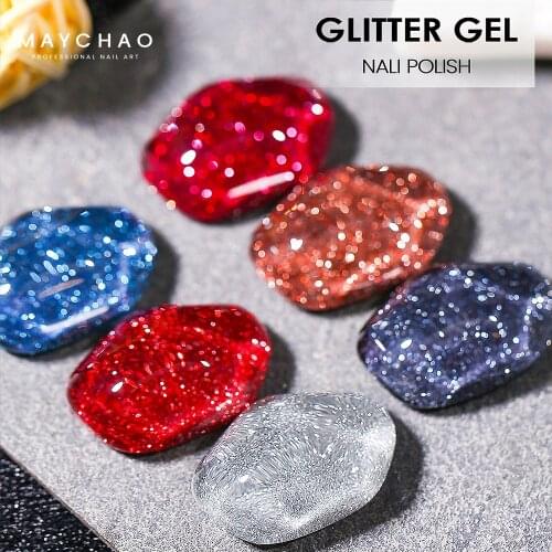 MAYCHAO 7.3ml Glitter UV Gel Nail Polish Auroras Sequins Soak Off UV Gel Varnish Colorful Nail Gel Polish DIY Nail Art Polish