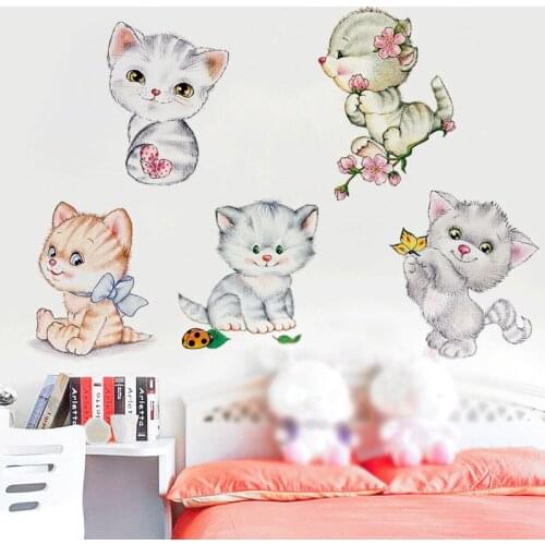Cute Cartoon Kitten Cat Wall Sticker for Bathroom Toilet Living Room Home Decoration Art Decals Poster Wallpaper Mural Stickers