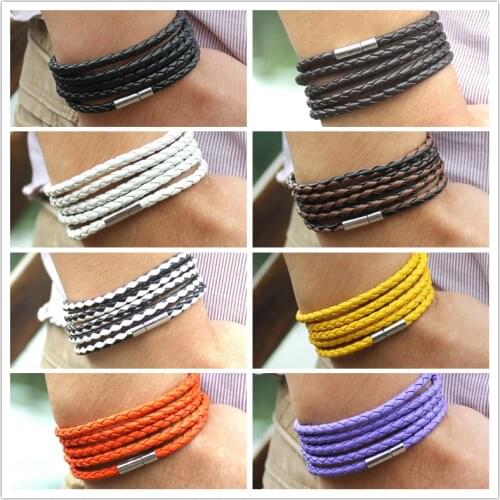 Hand-woven multi-layer white leather bracelet charm trend couple leather bracelet fashion sexy chain link male charm
