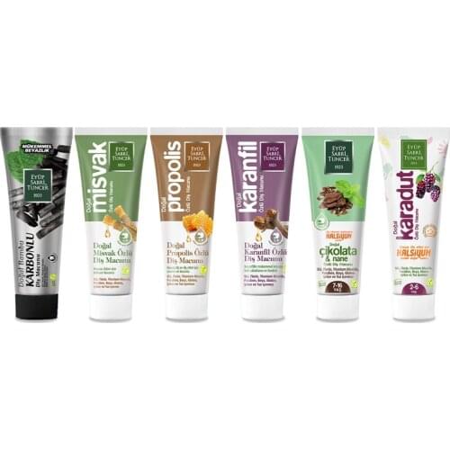 Vegan Natural Toothpaste Tester Set 7,5ML x 6 Piece Oral Hygiene Eyup Sabri Tuncer Turkish Brand %100 Original