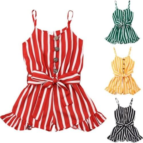 2020 New 3-8Years Toddler Kid Baby Girl Clothes Sleeveless Stripe Romper Jumpsuit Summer Outfit Playsuit