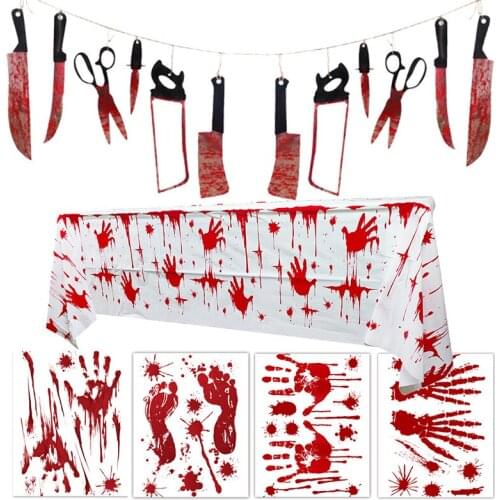2021 New Halloween Decorations Blood Knife Pull Flag Bar Haunted House Scene Layout Hanging Flag Horror Props Ornaments