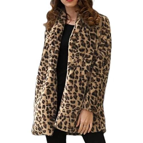 Autumn faux mink fur leather jacket womens Leopard print winter thicken warm Long sleeve fur leather coat women loose cloth b338