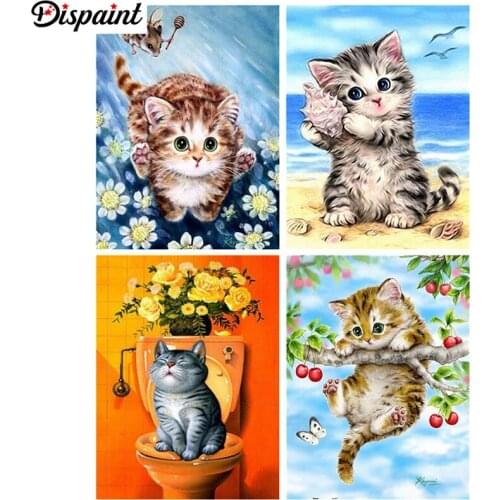 Dispaint Full Square/Round Drill 5D DIY Diamond Painting "Animal Cat flower" 3D Embroidery Cross Stitch 5D Home Decor Gift
