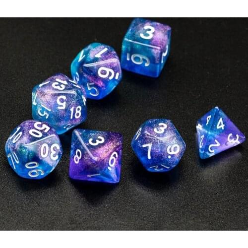 Poludie 7Pcs/Set Purple/Blue DND Dice Set D4 D6 D8 D10 D% D12 D20 Polyhedral Dice for Role-playing board game RPG MTG D&D Dice