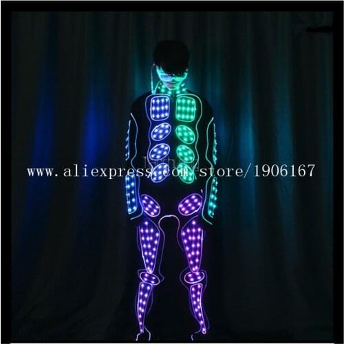 Programmable led fiber optic costumes ballroom dance RGB robot suit dj disco bar party stage wears luminous performance clothes