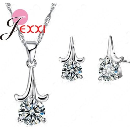 Factory Price Cubic Zirconia 925 Sterling Silver Pendant Necklace Earrings For Women Party Fashion Jewelry Sets Accessory