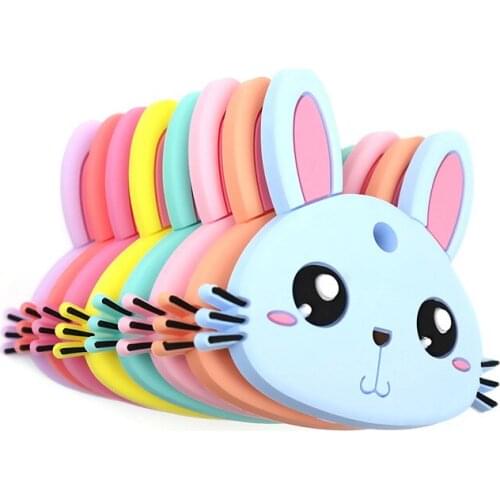 Rabbit Silicone Teether Baby Teething BPA Free Silicon Gel Chew Toys DIY Bead Infant Pacifier Clip Pendant Tooth Training Teeth