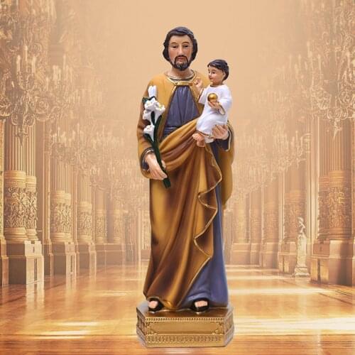 St. Joseph and Child Jesus Resin Statues Renaissance Family Religious Praying Figurines Sculpture Home Tabletop Décor