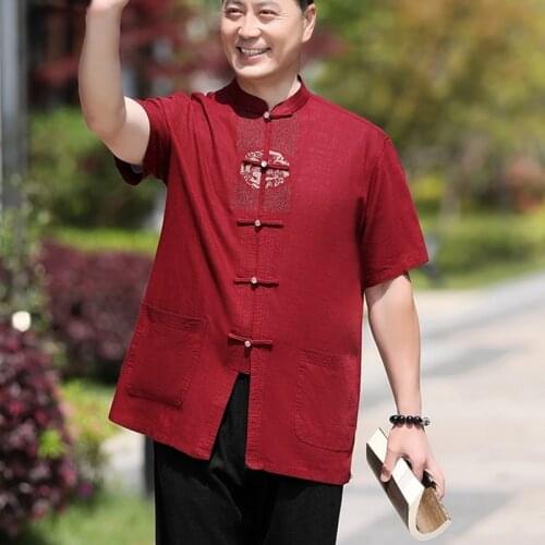 Traditional Chinese Clothing Set For Men Adult Tai Chi Kung Fu Uniforms Short Sleeve Embroidery Casual Chinese Costumes 10776