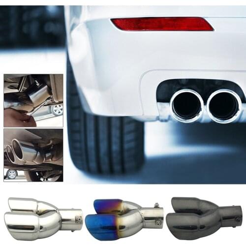 Universal Stainless Steel Dual Rear Noise Canceller Car Exhaust Pipe Muffler Tail Pipe Double Outlet Tailpipe