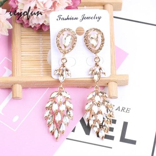 Veyofun Champagne Color Crystal Drop Earrings For Woman Geometry Rhinestone Dangle Earrings Fashion Jewelry Gift