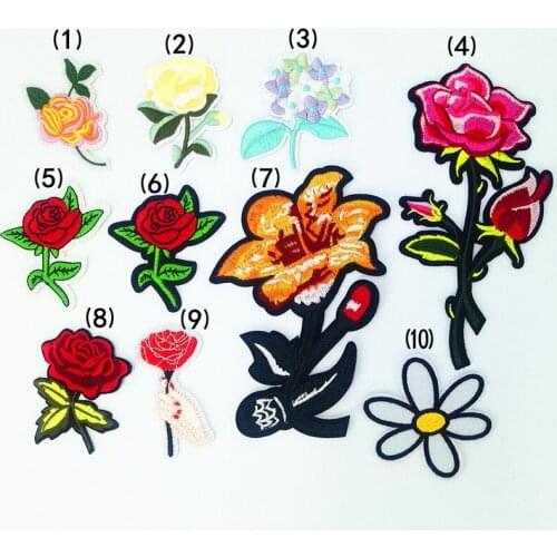 Rose Embroidered Iron on Patches for Clothing DIY Stripes Clothes Patchwork Sticker Custom Flowers Applique