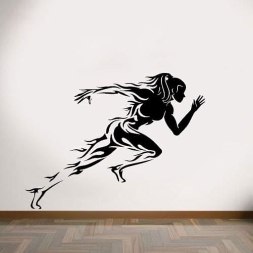 Worry Less Run More Sport Art Decals Gym Studio Wall Art Sticker Removable Vinyl Mural Running Women Wall Decals