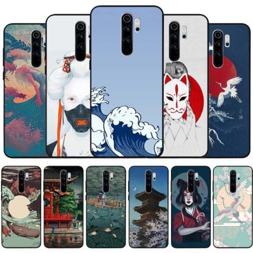 Japanese style art japan black Silicone Phone Case For Redmi note 9 8 7 Pro S 8T 7A Cover