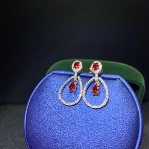 Jewelry 925 Silver Ruby Drop Earrings for Wedding Natural Africa Ruby Earrings Sterling Silver Ruby Jewelry