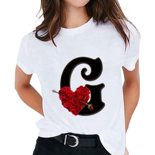 Women t shirt 2021 Custom Name Letter Combination Printing T shirt Flower Letter Font A B C D E F G Short Sleeve tee shirt femme