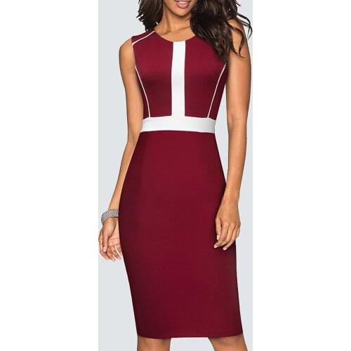 Women Sexy Elegant Patchwork Casual Wear to Work Business Fitted Bodycon Sheath Party Dress HB530