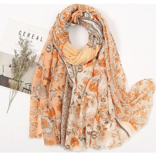 Women Summer Blue Floral Cotton Linen Shawl Scarf High Quality Print Wrap Pashmina Snood Bufandas Muslim Hijab Bandana 180*85cm