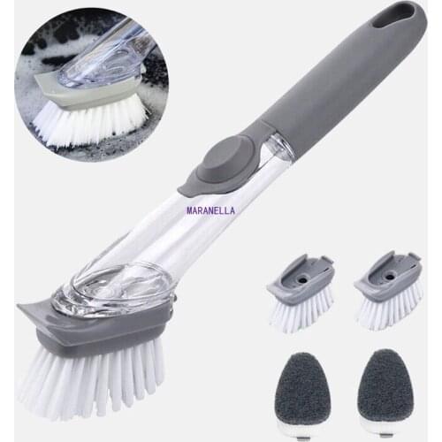 1/5Pcs Double Use Kitchen Cleaning Brush Scrubber Dish Bowl Washing Sponge Automatic Liquid Dispenser Kitchen Pot Cleaning Tools
