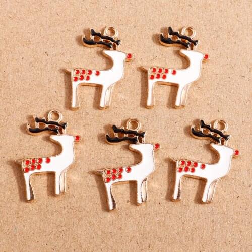 10pcs 18*23mm Christmas Charms Cartoon Enamel Deer Charms Pendants for Making Necklaces Earrings Keychain DIY Jewelry Findings