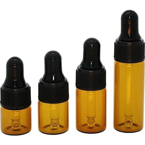 100pcs/lot 1ml 2ml 3ml 5ml Mini Cute Amber Small Glass Dropper Bottles Jars Essential Oil Perfume tiny portable bottles Vials