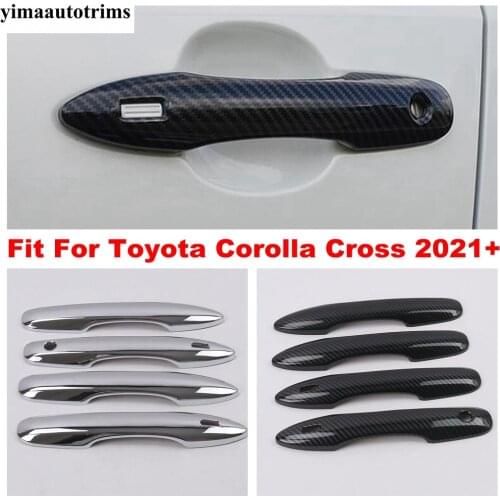 ABS Chrome / Carbon Fiber Look Car Door Handle Grab Decor Cover Trim Accessories Exterior Kit Fit For Toyota Corolla Cross 2021
