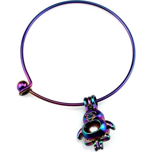 B-C599 Rainbow Sea Bird Penguin Beads Cage Locket Wrist Cuff Bangle Girl Women Expandable Wire Steel Bracelet Bangle