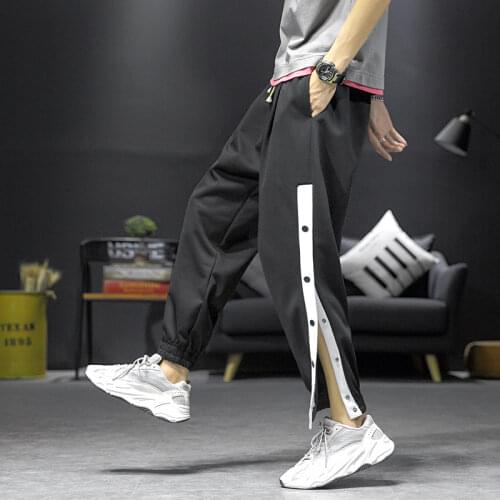 2021 Autumn New Mens Casual Pants Striped Trousers Loose-breasted Streetwear Hip Hop Sweatpants Loose Large Size Men Clothing