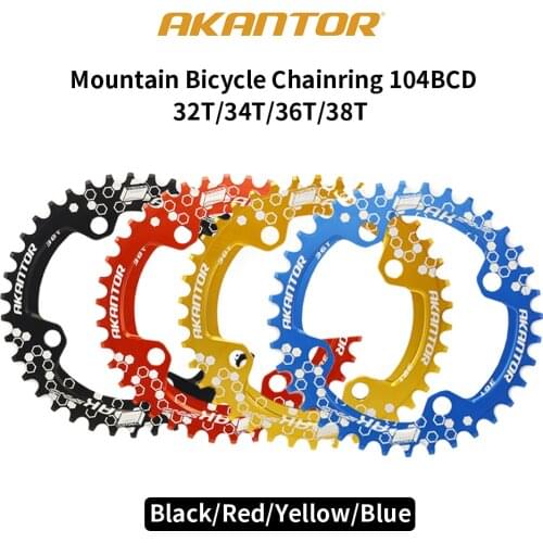 AKANTOR Aluminum Road Bicycle Chainring Mountain Bike Chainwheel Crankset Tooth Plate 104BCD 32T/34T/36T/38T Crank Parts