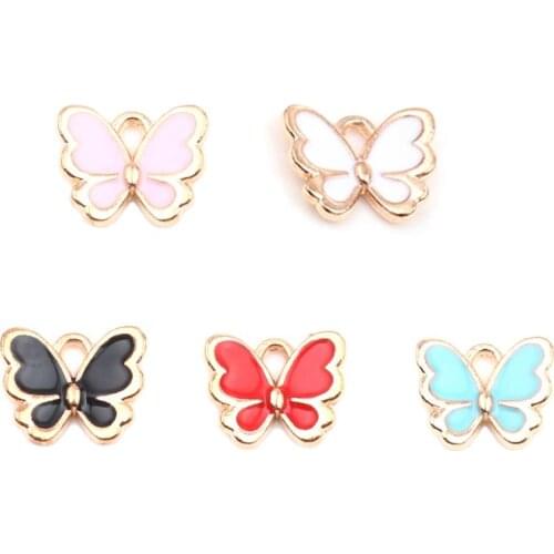 Doreen Box Zinc Based Alloy Insect Charms Gold Color Butterfly Animal Multicolor Enamel Pendants DIY Jewelry 13mm x 11mm, 20 PCs