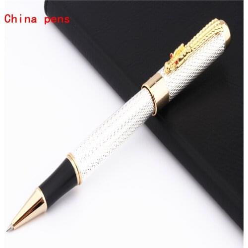 JINHAO 1200 White pearl Chinese Dragon dancing Business office Medium nib Rollerball Pen New