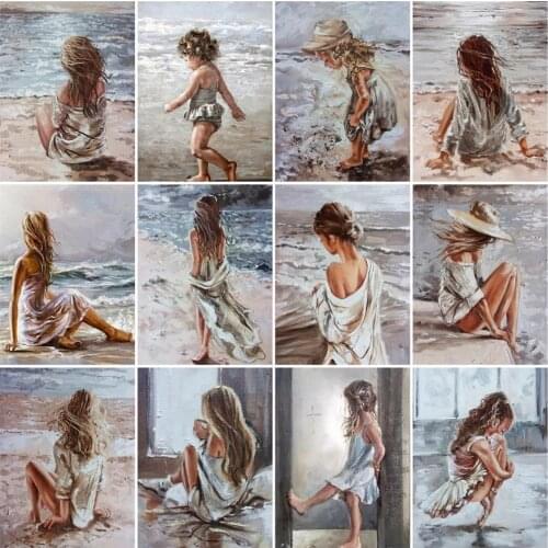 FIYO 5D DIY Diamond Painting Girl Full Drill Square/Round Diamond Embroidery Portrait Cross Stitch Mosaic Seaside Home Decor