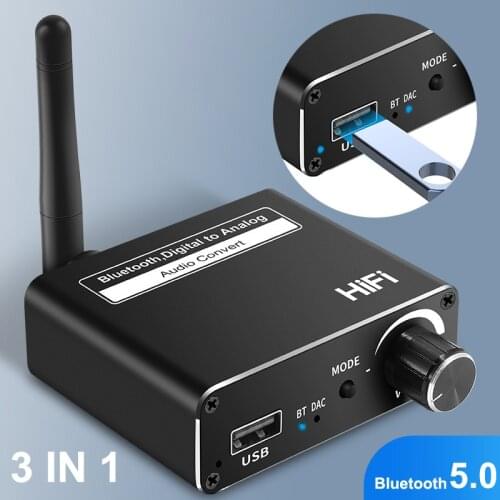 NEW 3 In 1 Coaxial Optical Fiber Bluetooth Receiver 5.0 Digital To Analog Audio Converter U Disk Play AUX Adapter For TV PC