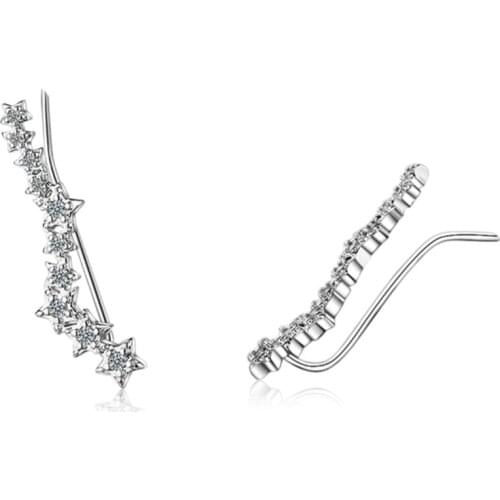 Korean version of the small fresh sweet radiant diamonds five-pointed star long silver plated stud earrings WE118