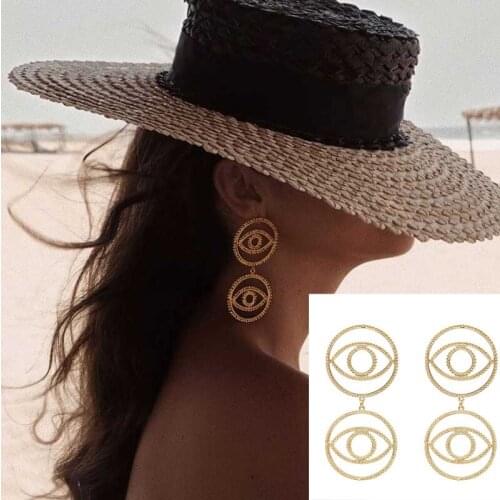 Creative exaggerated Vintage round gold Eye Shape Earrings For Women Fashion Personality Rhinestone Trendy Earring Jewelry