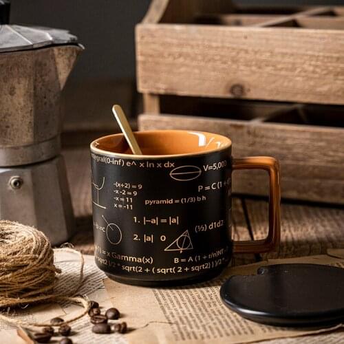 Cup Mug High Value Black Office Ceramic Cup with Lid Spoon American Retro Mens and Womens Cups with Large Capacity