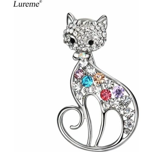 Lureme Lovely Colorful Strass Cat Brooch Pin Jewelry Gift for Women Girls (br000085)