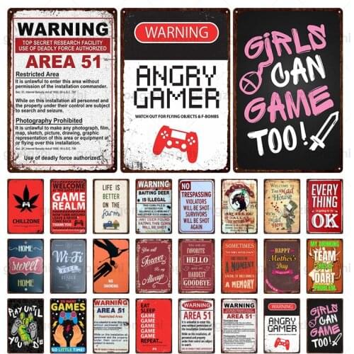 Game Realm Metal Vintage Tin Sign Shabby Chic Metal Plaque Retro Poster Home Decor Bar Game Room Club Metal Plate Wall Sticker